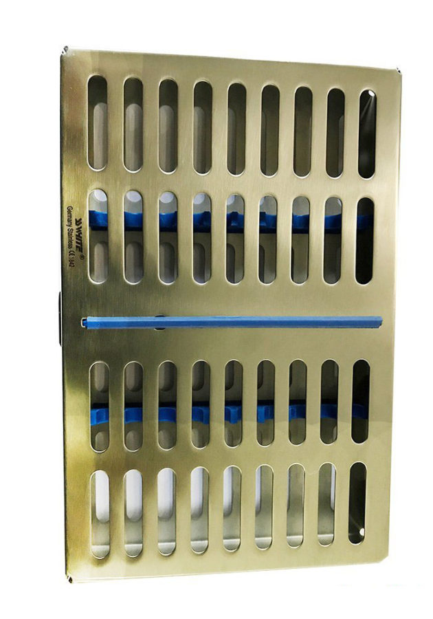 Dental Sterilization Cassette, Autoclave Tray, Rack, Box, 10-Instruments 'Blue' With Silicon Inserts- SS WHITE