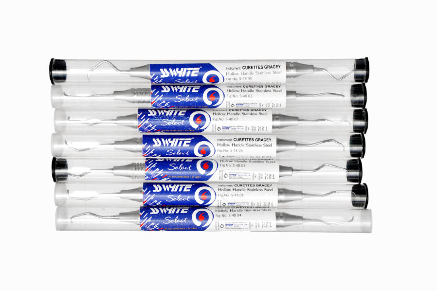 Dental Gracey Curettes 7 Pcs Set /Periodontal Gracey Curettes, Double Ended Hollow Handle (Select ) SS WHITE