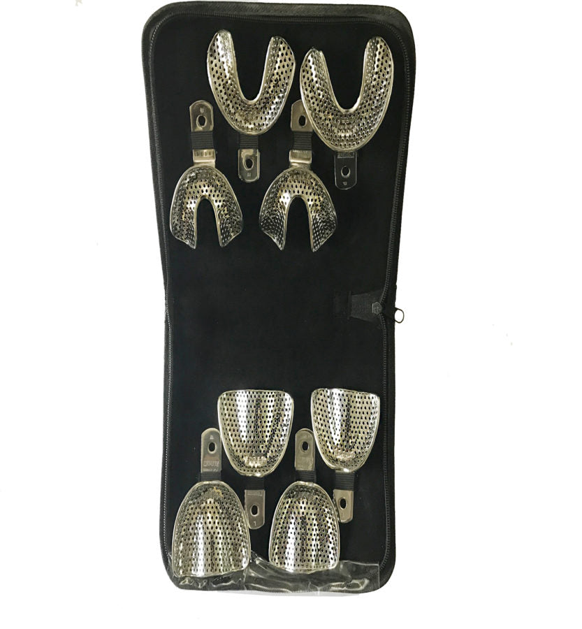 Dental Impression Tray Perforated With Rim Lock Full Denture 8Pcs Set - SS WHITE