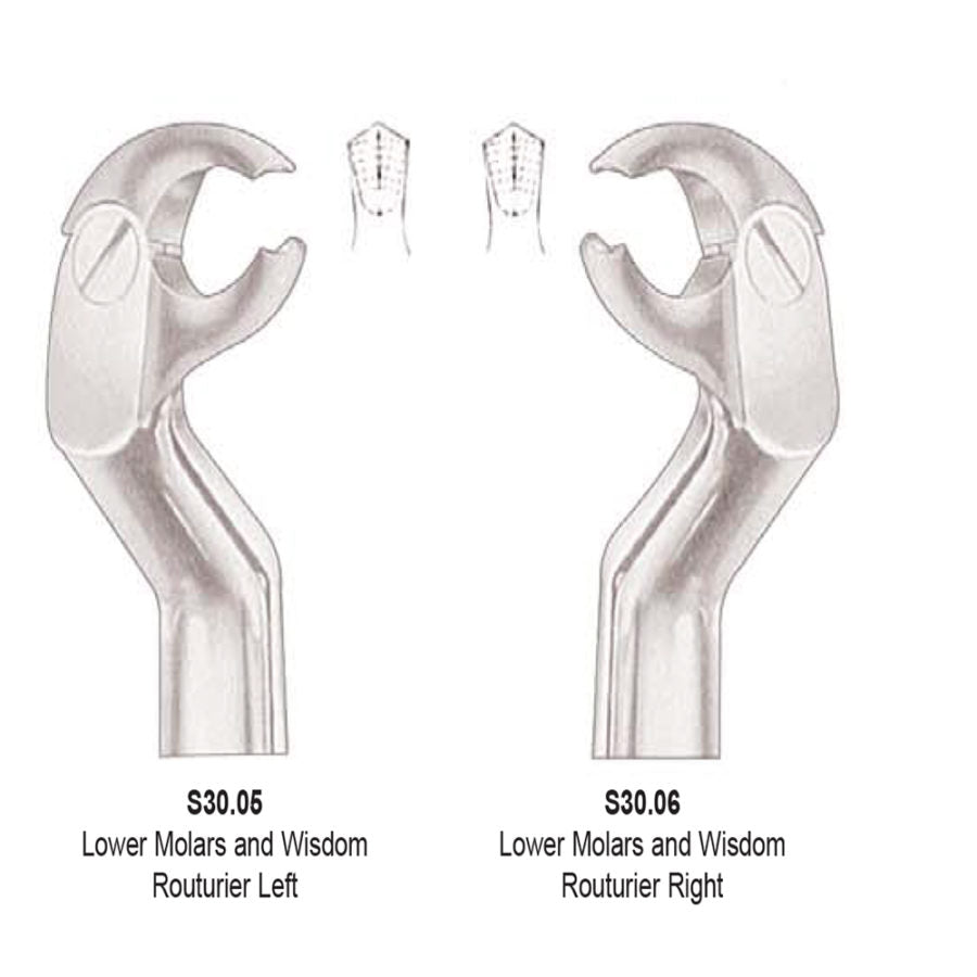 Tooth Extraction Forceps No. Lower Molars and WisdomRouturier Left (S30.05) And Lower Molars and WisdomRouturier Right (S30.06 ) Set - SS WHITE