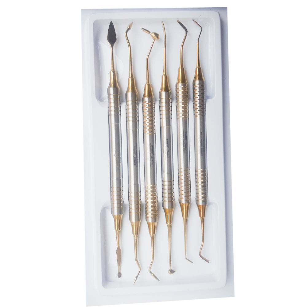 SS WHITE – Dental Composite Filling Instruments,Hollow Handle 8mm Select (TIN Golden ) Set of 6 Stuck, Plastic/Composite Filling Instruments Set of 6 Pcs