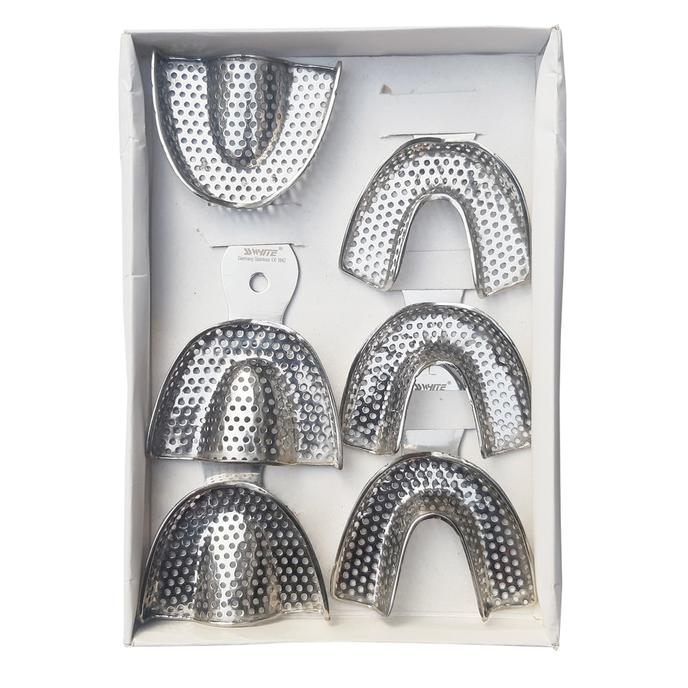 S WHITE - Dental Impression Trays Set Perforated with Rim Lock 6 Pcs