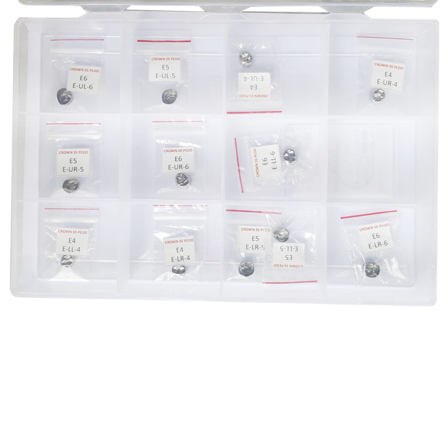 SS WHITE - Stainless Steel Pedo Crown Kit of 12pcs, Dental Crown SS Pedo Molor Set, Dental Crown stainless Steel