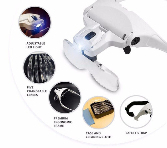 Loupe Magnifying with 2 LED Bulb and 5 Different Replaceable Lenses -Sams