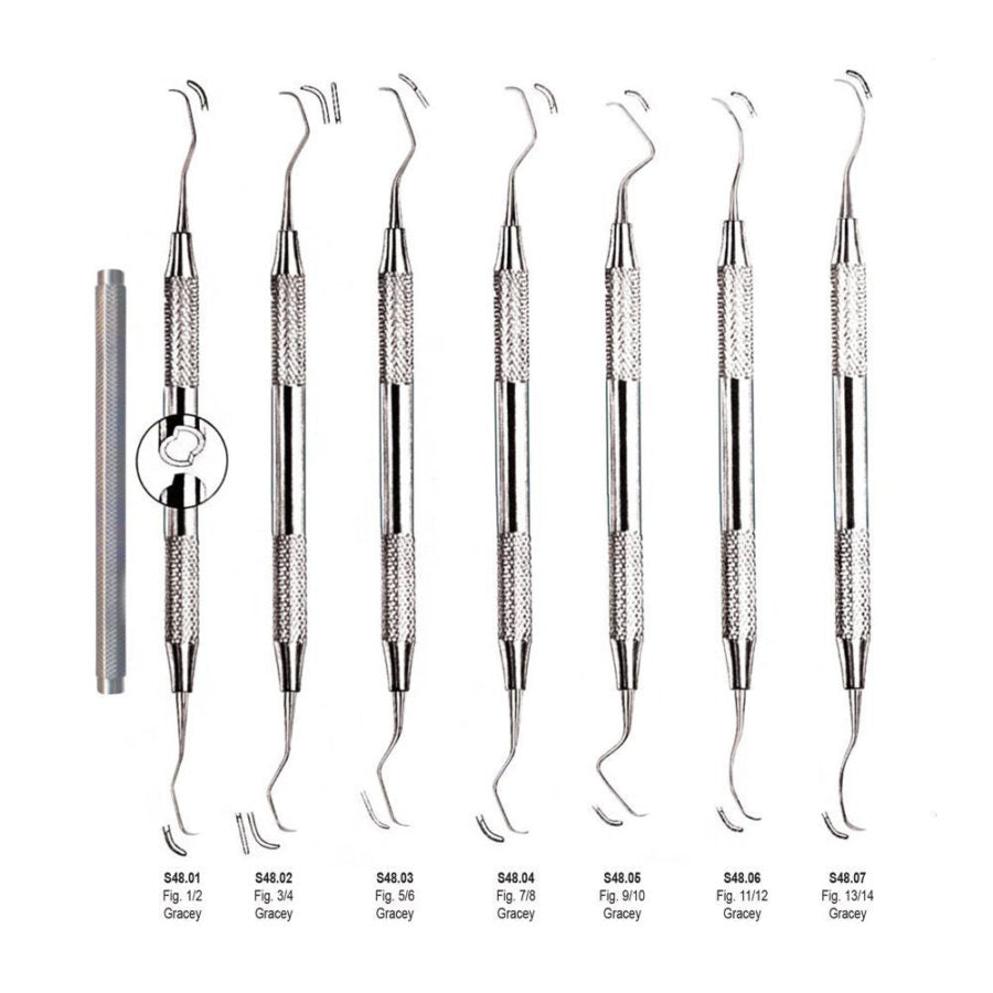 Gracey Curettes 7 Pcs Set /Periodontal Gracey Curettes, Double Ended (Solid Handle) SS WHITE