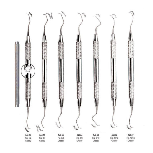 Gracey Curettes 7 Pcs Set /Periodontal Gracey Curettes, Double Ended (Solid Handle) SS WHITE
