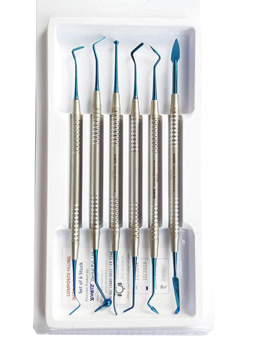 SS WHITE - Composite Filling Instruments/Plastic Filling Instruments Tin Blue NON STICK 6 Pcs Set