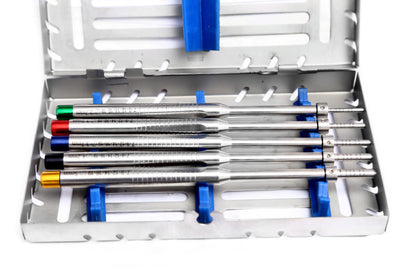 Implant Osteotomes  Straight set of 5 with Casset Round CONVEX  - SS WHITE
