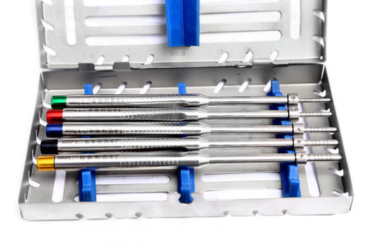Implant Osteotomes  Straight set of 5 with Casset Round CONVEX  - SS WHITE