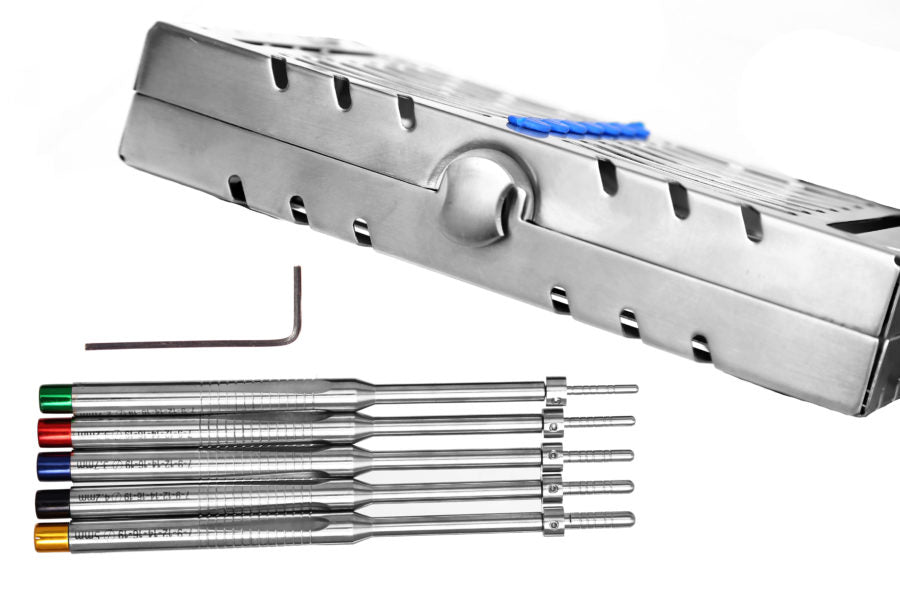 Implant Osteotomes  Straight set of 5 with Casset Round CONVEX  - SS WHITE