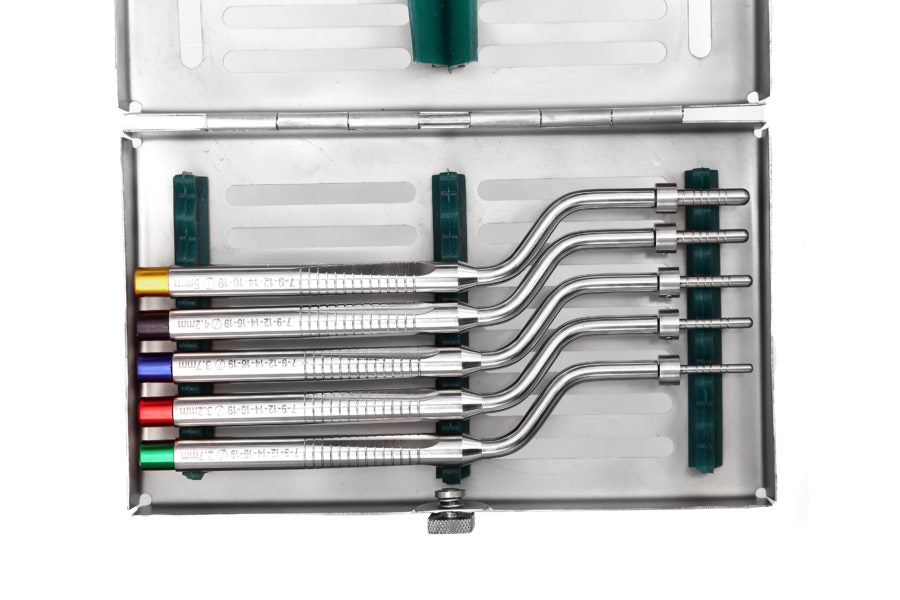 Implant Osteotomes Angulated  set of 5 with Casset Round CONVEX   - SS WHITE