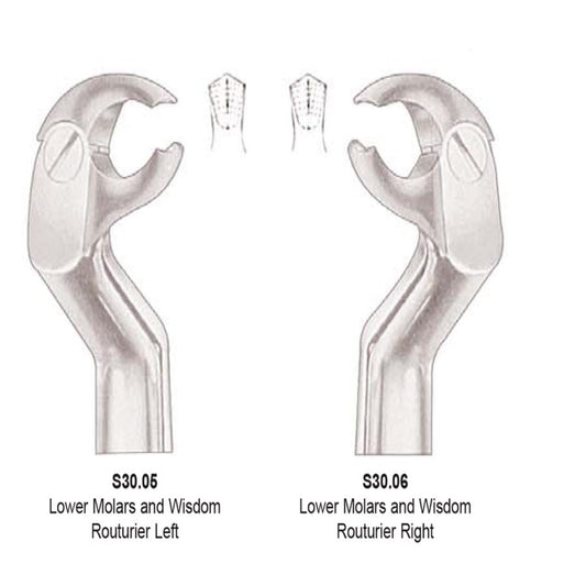 Tooth  Extraction Forceps  No. Lower Molars and WisdomRouturier Left (S30.05) And  Lower Molars and WisdomRouturier Right (S30.06 ) Set - SS WHITE