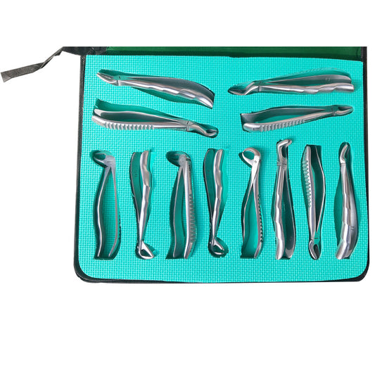 SS WHITE- Extraction Forcep Kit, Extracting Forceps Anatomically Shaped Handle 12 Pcs Set , Friction Grip , 1 Year Warranty