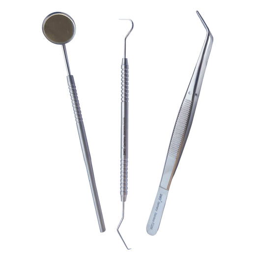 SS WHITE - Dental Pmt Set  Hollow Handle  (Mirror With Handle, Tweezer, Probe Double Ended)-Diagnostic Kit