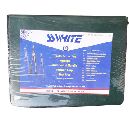 SS WHITE- Extraction Forcep Kit, Extracting Forceps Anatomically Shaped Handle 12 Pcs Set , Friction Grip , 1 Year Warranty