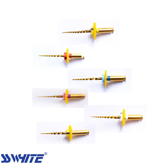 Dental Endo Super Files , Titanium GOLD Coated Niti (Engine Use) Heat Activated  Progressively  TAPER- SS WHITE
