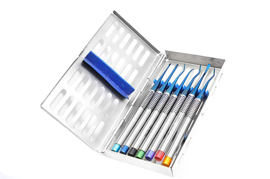 SS WHITE - Dental Luxating Elevators 7 Pcs Set, Dental Implant Stainless Steel Luxating Root Elevator with Cassette,Dental Luxating Instruments Tool