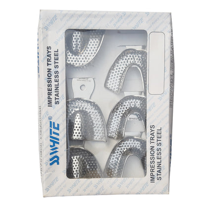 S WHITE - Dental Impression Trays Set Perforated with Rim Lock 6 Pcs