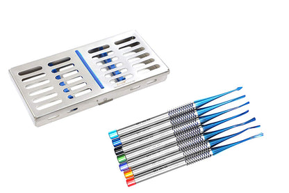 SS WHITE - Dental Luxating Elevators 7 Pcs Set, Dental Implant Stainless Steel Luxating Root Elevator with Cassette,Dental Luxating Instruments Tool
