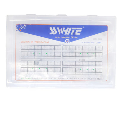 SS WHITE - Stainless Steel Pedo Crown Kit of 12pcs, Dental Crown SS Pedo Molor Set, Dental Crown stainless Steel