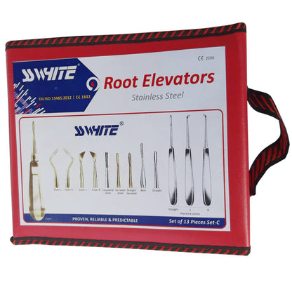 SS WHITE - Dental Root Elevator Set of 13 Pcs,Rust Free High Quality Steel