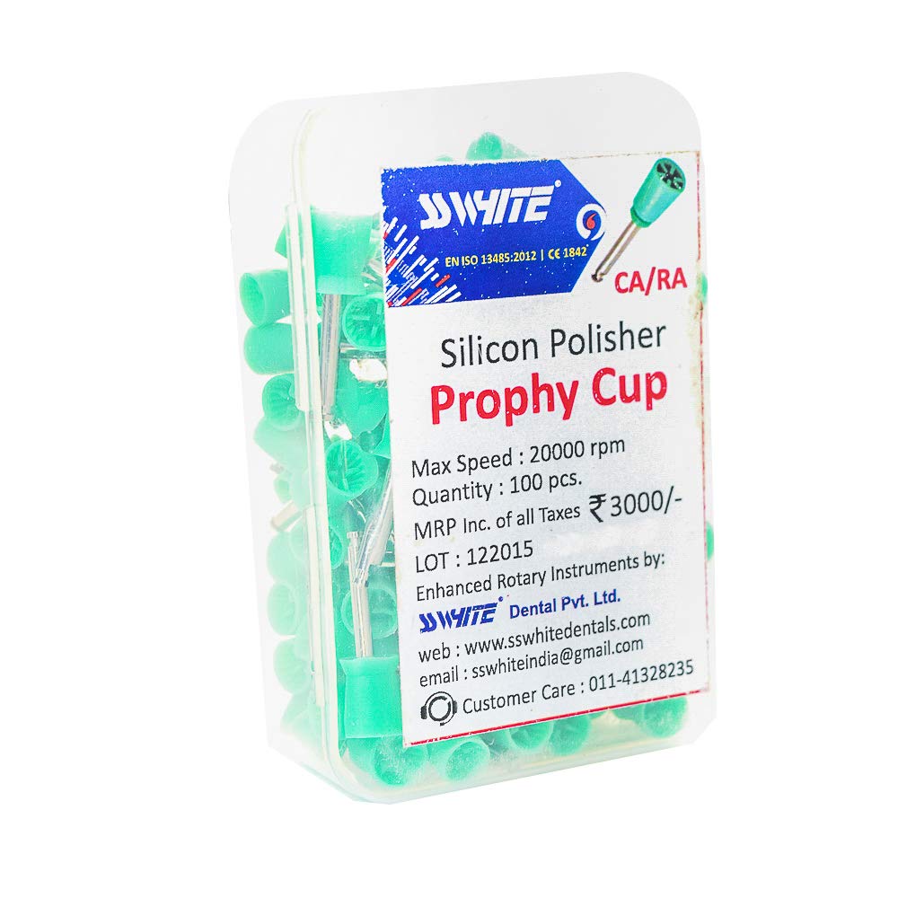 SS WHITE – Dental Prophy Cup 100pcs Box | Dental Disposable Latch type Polishing Polisher Prophy Cups Green