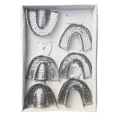 S WHITE - Dental Impression Trays Set Perforated with Rim Lock 6 Pcs