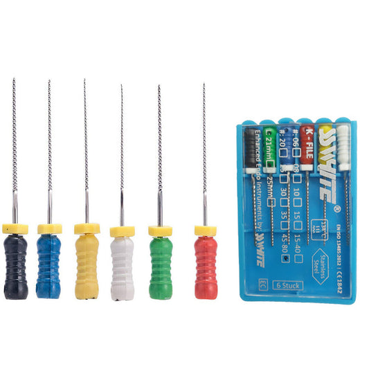 SS WHITE - Dental Endo Root Canal Hand Use File K-FILES Stainless Steel 21MM  Pack of 1 - K-FILE 21MM Assorted #45-80